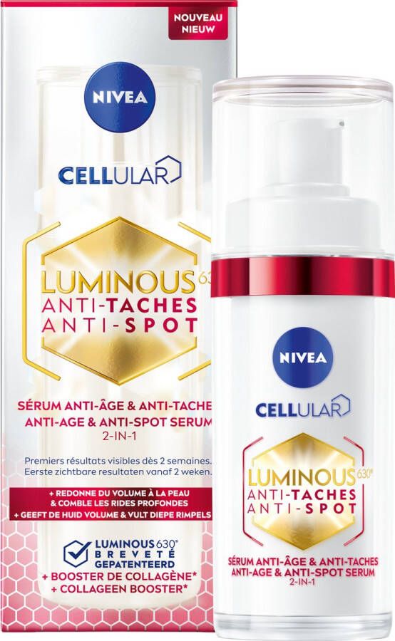 NIVEA Cellular LUMINOUS630 Anti Age & Anti Spot Serum Gezicht Anti-Pigment Vlekken Pigmentvlekken Verwijderen Gezichtsverzorging Rijpe huid Gezichtsserum en collageenbooster 30 ml