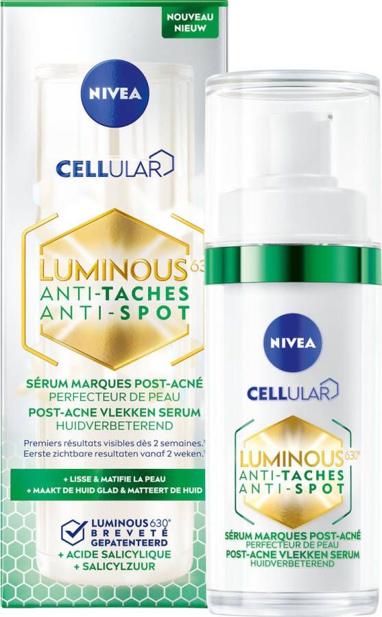 NIVEA Cellular LUMINOUS630 Anti-Spot Post-Acne vlekken Serum Gezicht Acneverzorging Onzuivere huid Gezichtsserum Met salicylzuur en Hyaluronzuur 30 ml