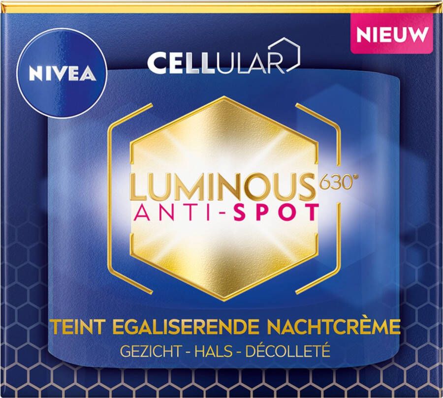 NIVEA Cellular LUMINOUS630 Anti-Spot Teint Egaliserende Nachtcrème Gezicht Pigmentvlekken Verwijderen Crème Gezichtsverzorging Oneffen huid Met hyaluronzuur 50 ml