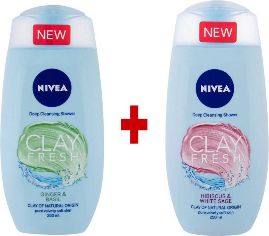 NIVEA -Clay Fresh Douchegel Ginger en Basil Fresh Shower Gel Hibiscus & Sage