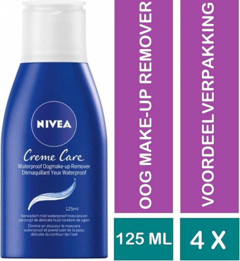 NIVEA Crème Oogmake-Up Remover Care Waterproof 4 x 125 ml Voordeelverpakking