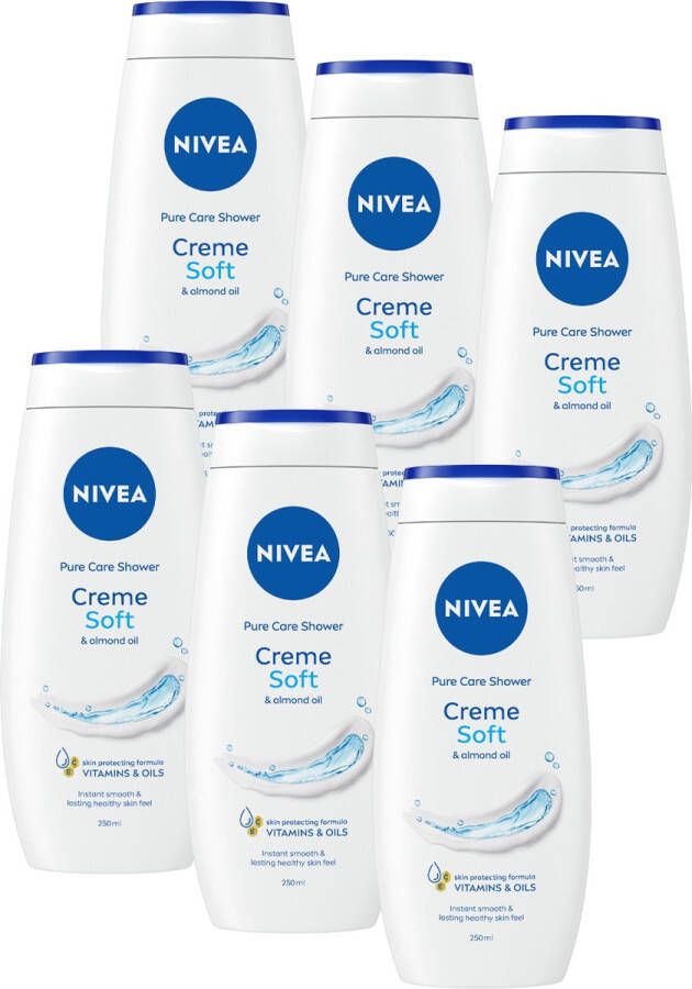 NIVEA Crème Soft Douchecrème Body Wash Met amandelolie Voordeelverpakking 6 x 250 ml