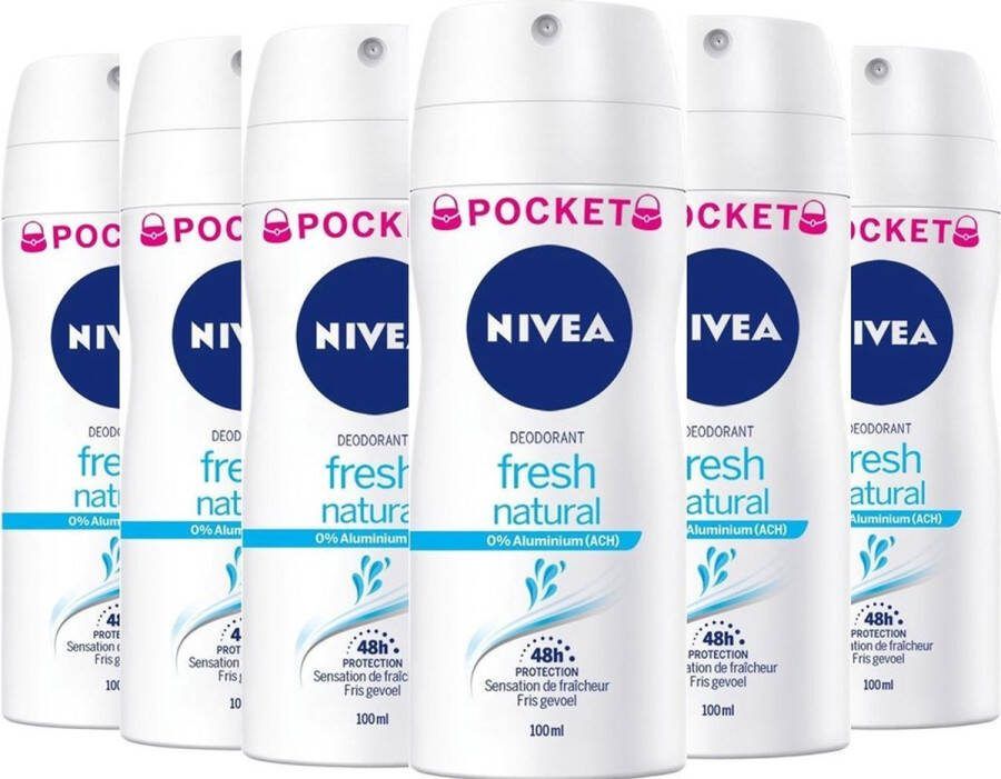 NIVEA Deo Spray Fresh Natural Pocket 6 x 100 ml
