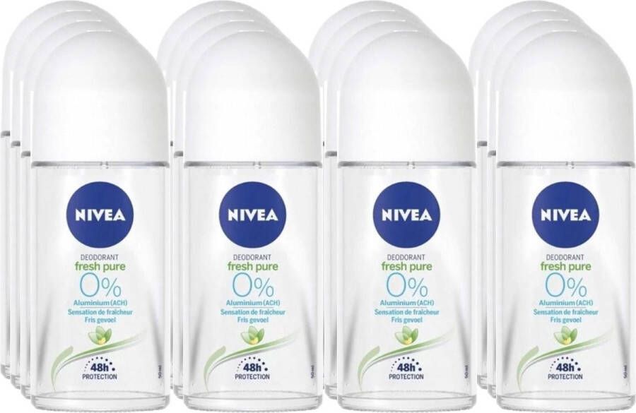 NIVEA Deodorant Roller Pure & Natural Jasmine 12 x 50 ml Voordeelverpakking