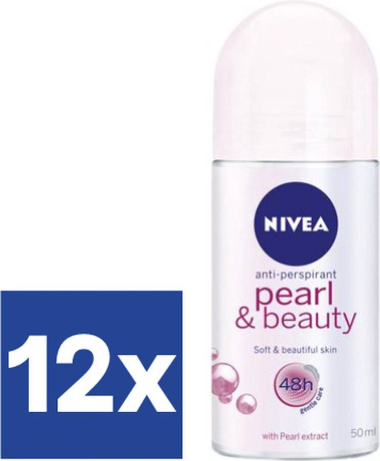 NIVEA Deodorant roller Woman Pearl & beauty (Voordeelverpakking) 12 x 50 ml