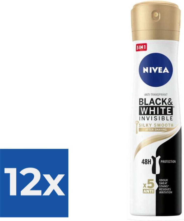 NIVEA Deodorant Spray Black & White Silky Smooth 150 ml Voordeelverpakking 12 stuks