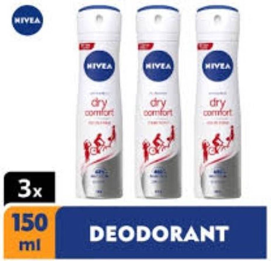 NIVEA Deodorant Spray Dry Comfort Plus 48H Voordeelverpakking 3 x 150 ML