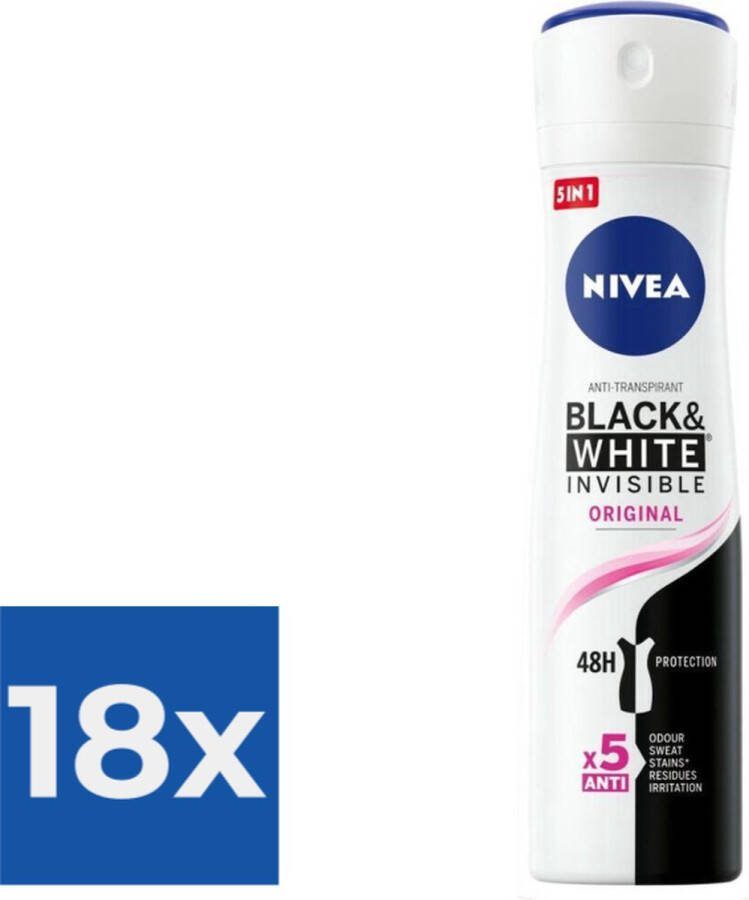 NIVEA Deodorant Spray Invisible For Black & White Clear 150 ml Voordeelverpakking 18 stuks
