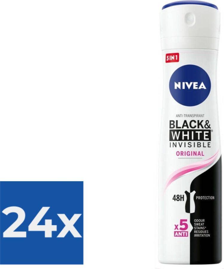 NIVEA Deodorant Spray Invisible For Black & White Clear 150 ml Voordeelverpakking 24 stuks