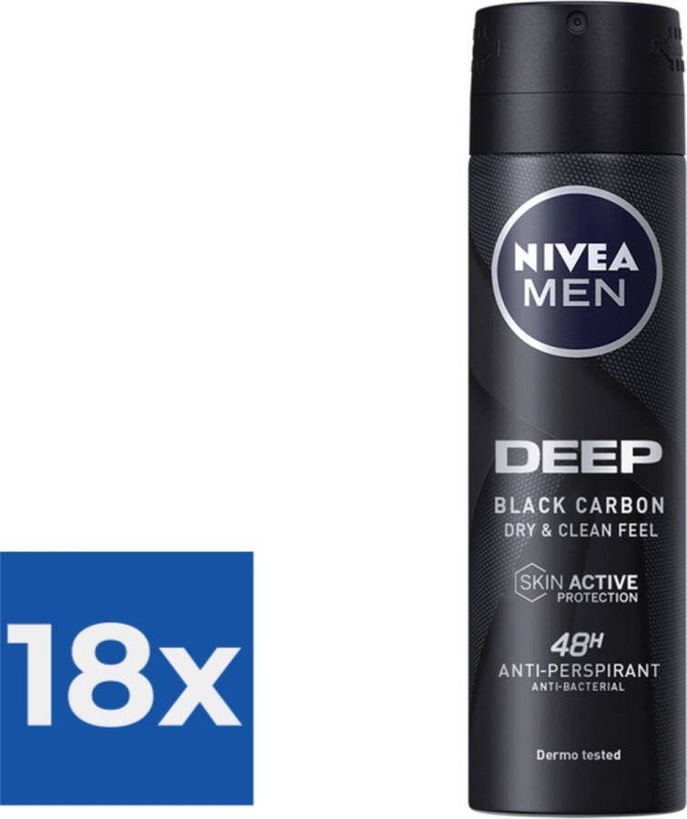 NIVEA Deodorant Spray Men Deep Black Carbon (150 ml) Voordeelverpakking 18 stuks