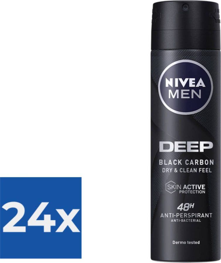 NIVEA Deodorant Spray Men Deep Black Carbon (150 ml) Voordeelverpakking 24 stuks