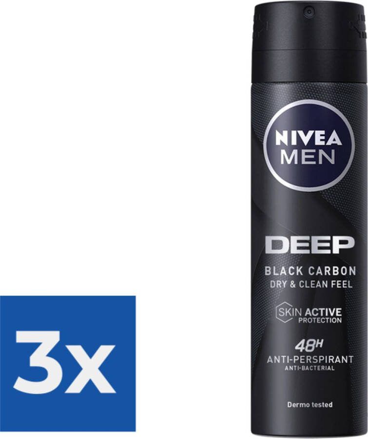 NIVEA Deodorant Spray Men Deep Black Carbon (150 ml) Voordeelverpakking 3 stuks