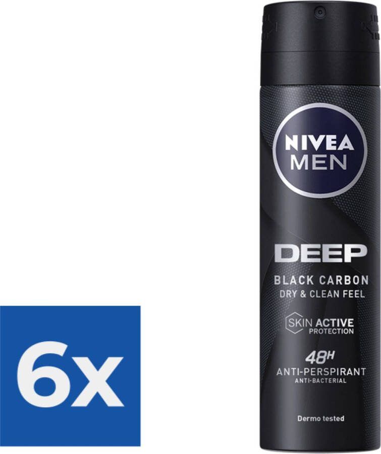 NIVEA Deodorant Spray Men Deep Black Carbon (150 ml) Voordeelverpakking 6 stuks