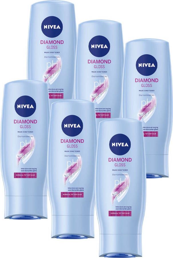 NIVEA Diamond Gloss Conditioner Haarconditioner Met heilzame rozenolie Voor normaal tot dof haar Voordeelverpakking 6 x 200 ml