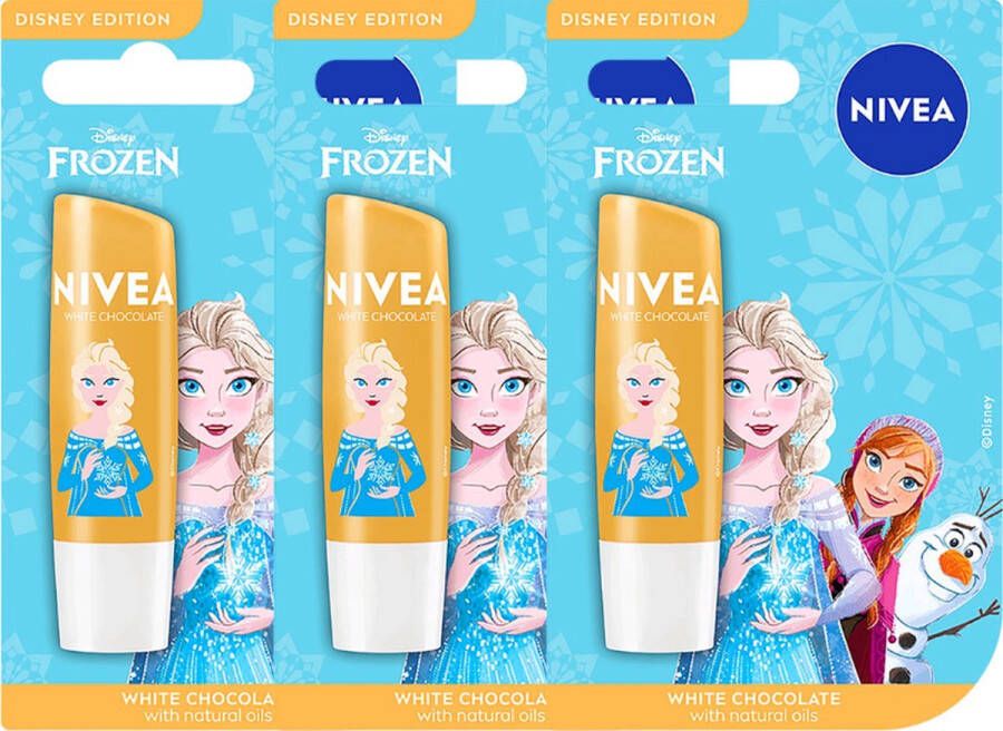 NIVEA Disney Frozen Prinses Elsa White Chocolate Lippenbalsem 3 x 5.5 ml Lipbalsem Kinderen
