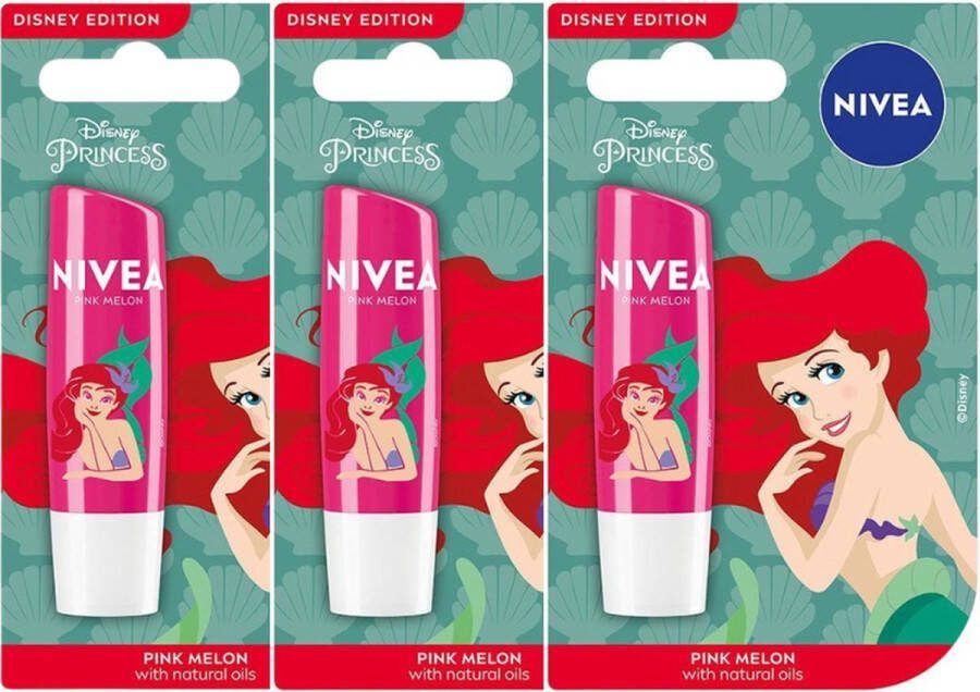 NIVEA Disney Princess Ariel Lippenbalsem Pink Melon 3 x 5.5 ml Lipbalsem Kinderen