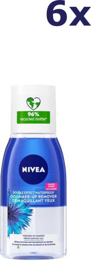 NIVEA Double Effect Waterproof Oogmake-up Remover Korenbloem 6x 125 ml Voordeelverpakking