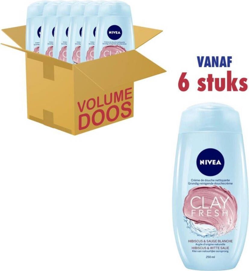 NIVEA douchegel Clay Fresh Hibiscus & Witte Salie | **Beste Koop** | Voordeelverpakking 6 flessen | 6 x 250ML