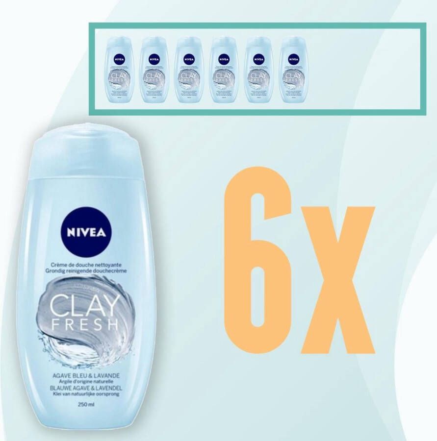 NIVEA Douchegel – Clay Fresh Lavendel | Voordeelverpakking 6 flessen | **Beste Koop** | Klei van natuurlijke oorsprong | 6 x 250ml |