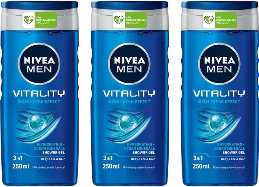 NIVEA Douchegel For Men Vitality Fresh 3 x 250 ml