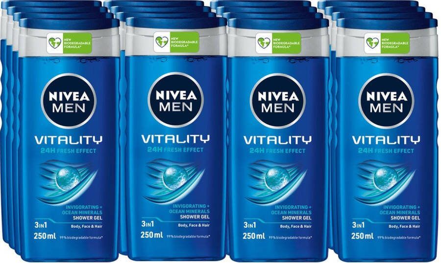 NIVEA Douchegel For Men Vitality Fresh Voordeelverpakking 12 x 250 ml