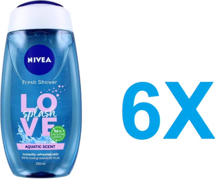 NIVEA Douchegel Love Splash 6 x 250 ml Voordeelverpakking