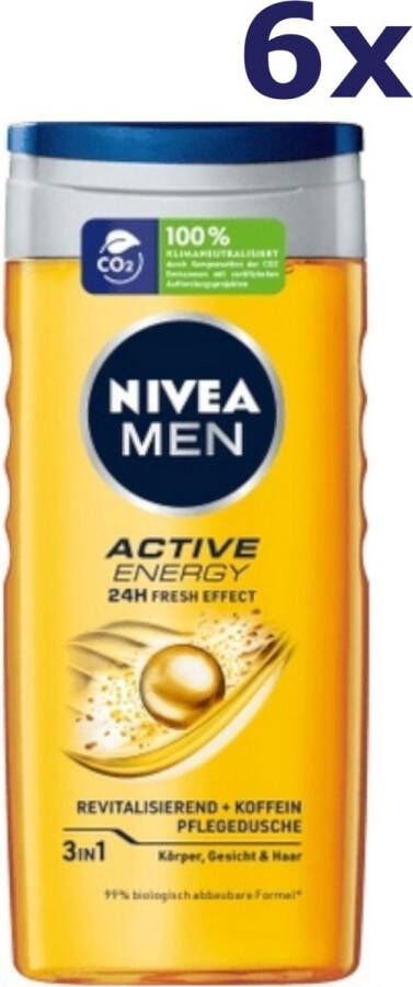 NIVEA Douchegel Men Active Energy 24H Fresh Effect- Voordeelverpakking 6 x 250 ml