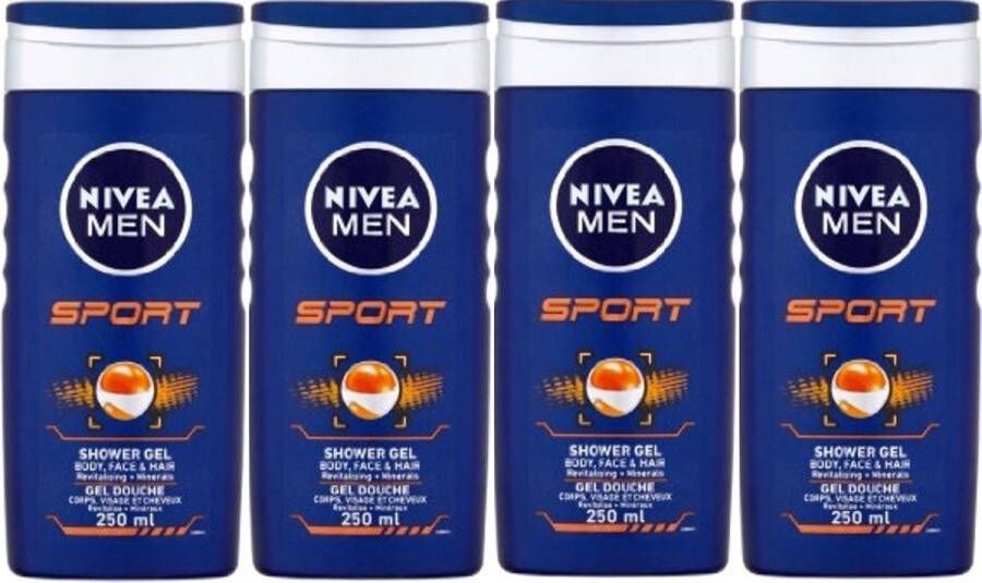 Nivea Men Sport 3in1 Douchegel Gezicht lichaam en haar 4x 250ml