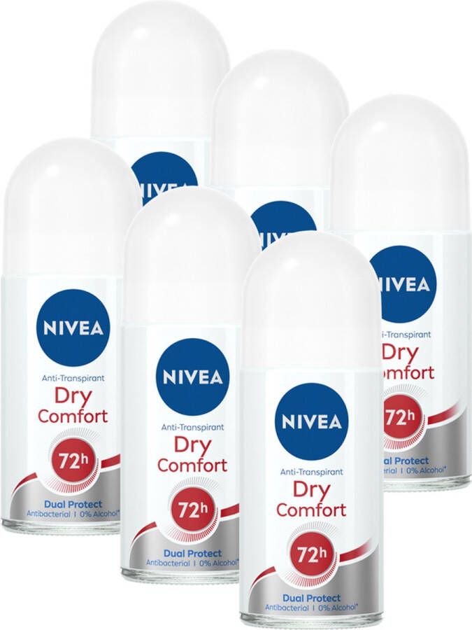 NIVEA Dry Comfort Anti-Transpirant Deo Roller Deodorant 6 x 50 ml Voordeelverpakking