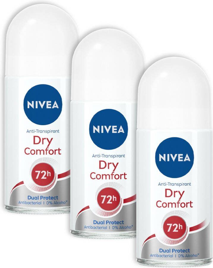 NIVEA Dry Comfort Deodorant Roller 3 x 50 ml Voordeelverpakking