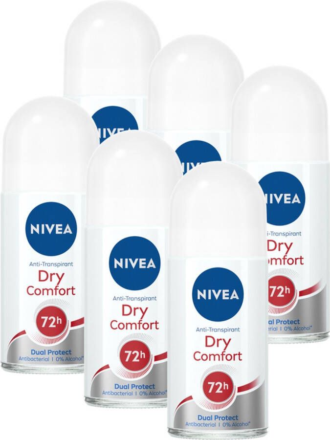 NIVEA Dry Comfort anti-transpirant deodorant roller 6 x 50 ml Voordeelverpakking