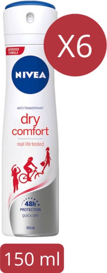 NIVEA Dry Comfort Deodorant Spray 6 x 150 ml Anti-Transpirant Voordeelverpakking