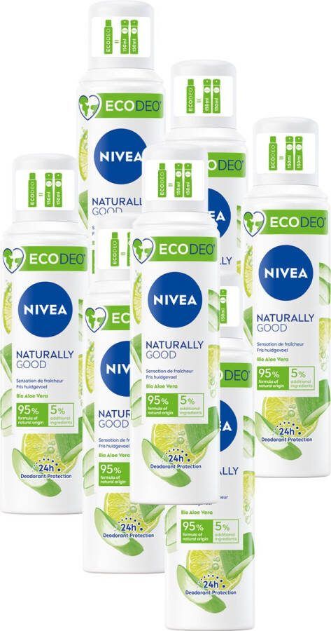 NIVEA Ecodeo Naturally Good Deodorant Spray Met Aloë Vera Beschermt 24 uur 6 x 125 ml Voordeelverpakking