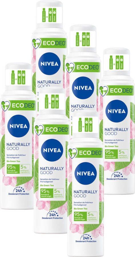 NIVEA Ecodeo Naturally Good Deodorant Spray Met Groene Thee 24 uur bescherming 6 x 125 ml Voordeelverpakking