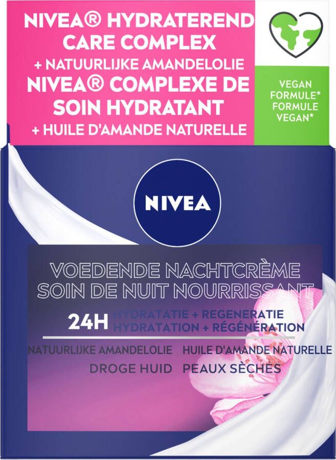 NIVEA Essentials +24H Voedende Nachtcrème Gevoelige en droge huid Met sheaboter en natuurlijke amandelolie 50 ml