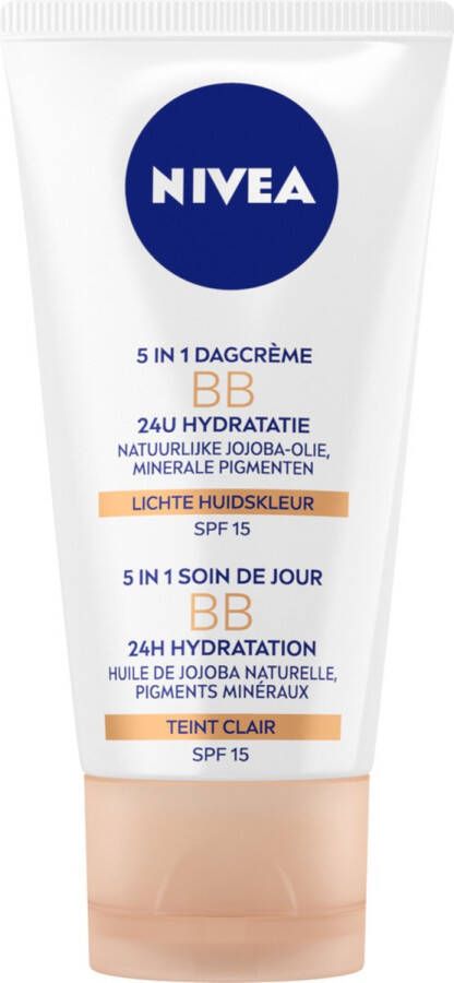 NIVEA Essentials 5-in-1 BB Crème Light SPF 15 BB Cream Met jojoba-olie Gekleurde Dagcrème Hydrateerd en Camoufleert 50 ml