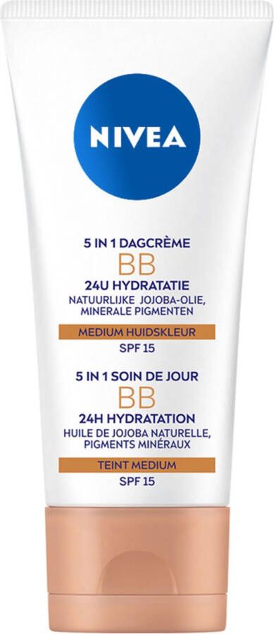 NIVEA Essentials 5-in-1 BB Crème Medium SPF 15 BB Cream Met jojoba-olie Gekleurde Dagcrème Hydrateert en Camoufleert 50 ml