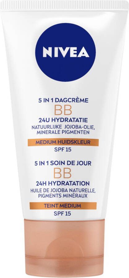 NIVEA Essentials 5-in-1 BB Crème Medium SPF 15 BB Cream Met jojoba-olie Gekleurde Dagcrème Hydrateert en Camoufleert 50 ml