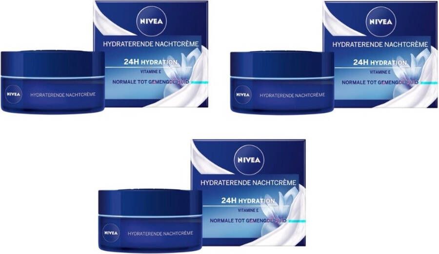 NIVEA Essentials Hydraterende Herstellende Nachtcrème 3x50ml Voordeelverpakking