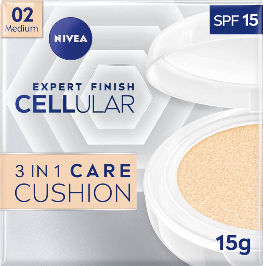 NIVEA Expert Finish CELLular 3in1 Care Cushion Foundation Medium SPF 15 Met hyaluronzuur en collageenbooster 15 gram