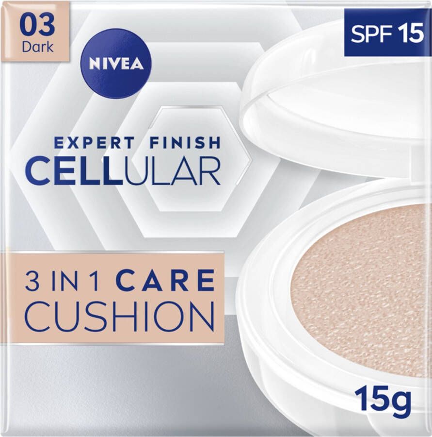 NIVEA Expert Finish Cellular 3in1 Care Cushion – Foundation – SPF 15 – Verrijkt met hyaluronzuur – Medium Dark – 15 g