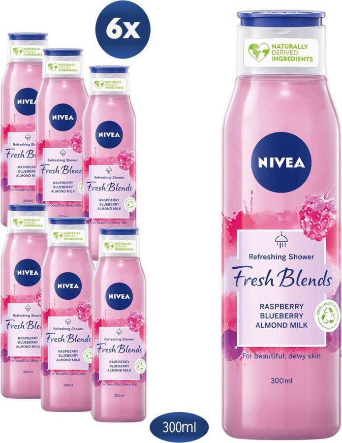 NIVEA Fresh Blends Raspberry douchegel 6 x 300 ml voordeelverpakking