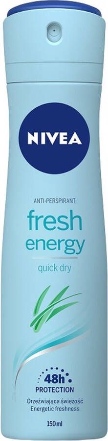 NIVEA Deodorant Spray Fresh Energy 150 ml Anti-transpirant deospray met anti-bacteriële werking 48h bescherming Alcoholvrij Deodorantspray