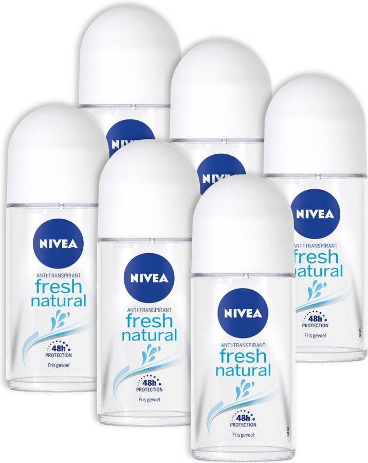NIVEA Fresh Natural Anti-transpirant Deo Roller 48 uur bescherming Deodorant Met Oceaanextracten Aluminiumvrij Antibacterieel 6 x 50 ml Voordeelverpakking