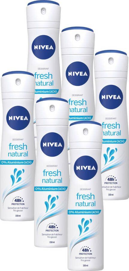 NIVEA Fresh Natural Deodorant Spray Aluminiumvrij Alcoholvrij Oceaanextracten Beschermt 48 uur 6 x 150 ml Voordeelverpakking