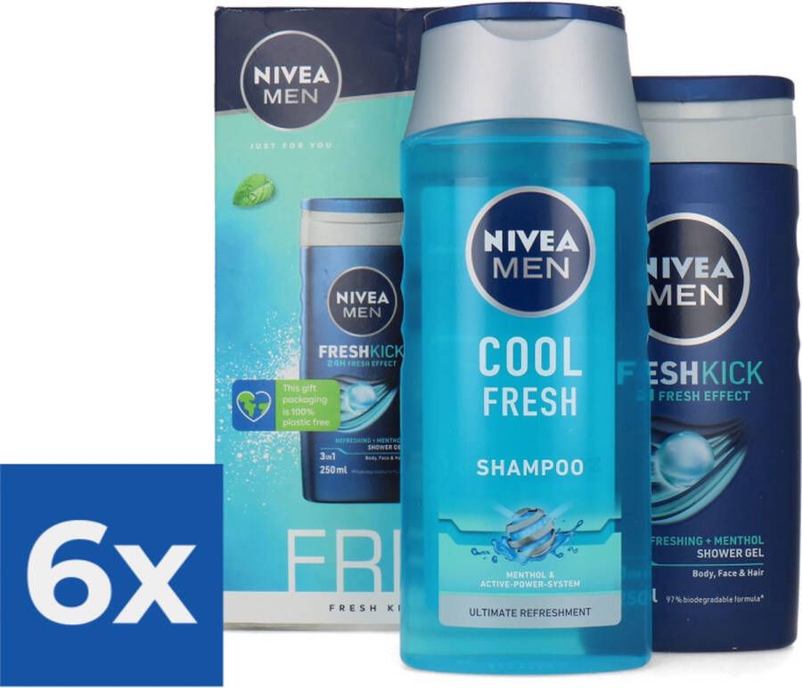 NIVEA Geschenk  Men Fresh Kick Douchegel & Shampoo Voordeelverpakking 6 stuks