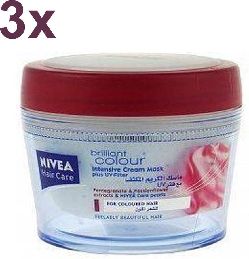NIVEA Hair Care Brilliant Colour Haarmasker Voor gekleurd haar 3x 200ml Voordeelverpakking