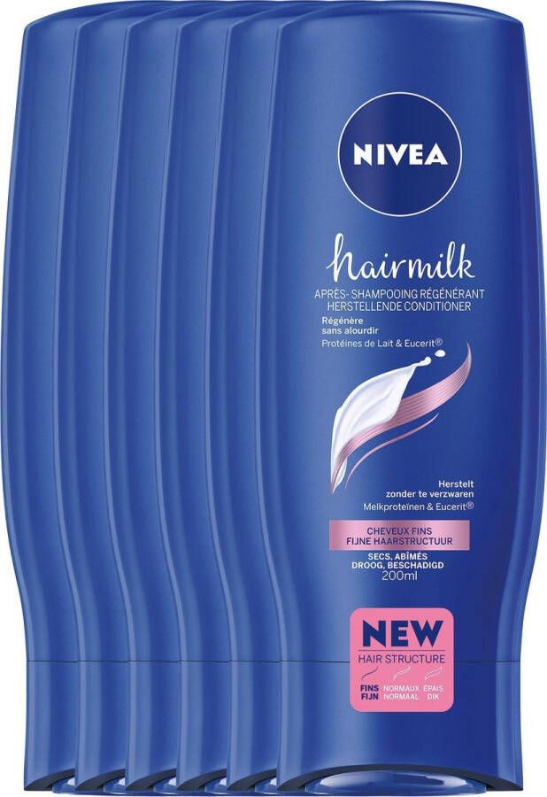 NIVEA Hairmilk voor Fijn Haar 6 x 200 ml Voordeelverpakking Conditioner