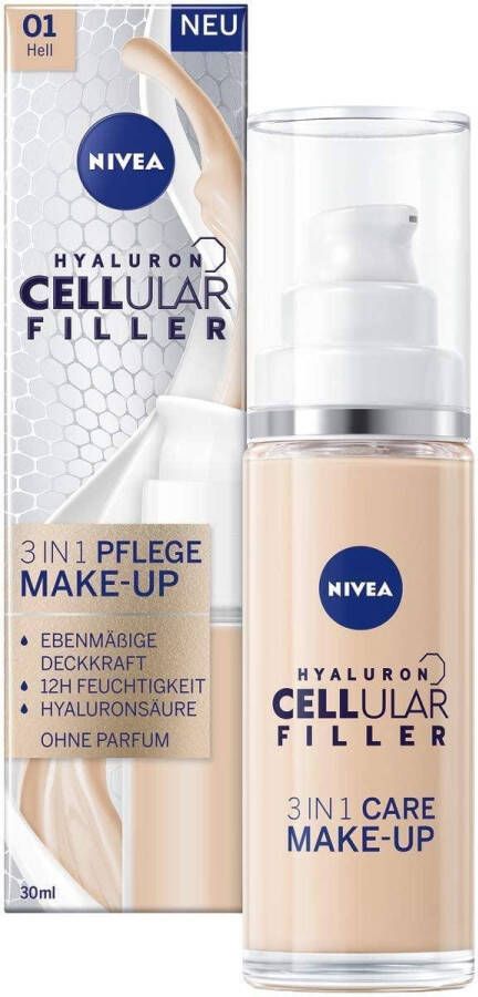 NIVEA Hyaluron Cellular Filler 3-in-1 verzorgende make-up #01 Licht (30 ml) hydraterende foundation met hyaluron gezichtsmake-up