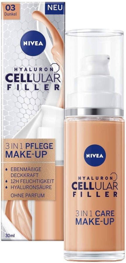 NIVEA Hyaluron Cellular Filler 3-in-1 verzorgende make-up #03 Donker (30 ml) hydraterende foundation met hyaluron gezichtsmake-up
